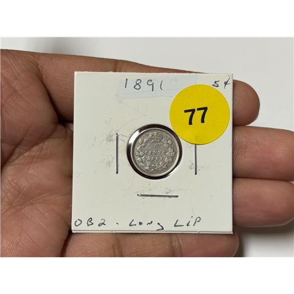 1891 Canadian Nickle, OB-2, Long Lips