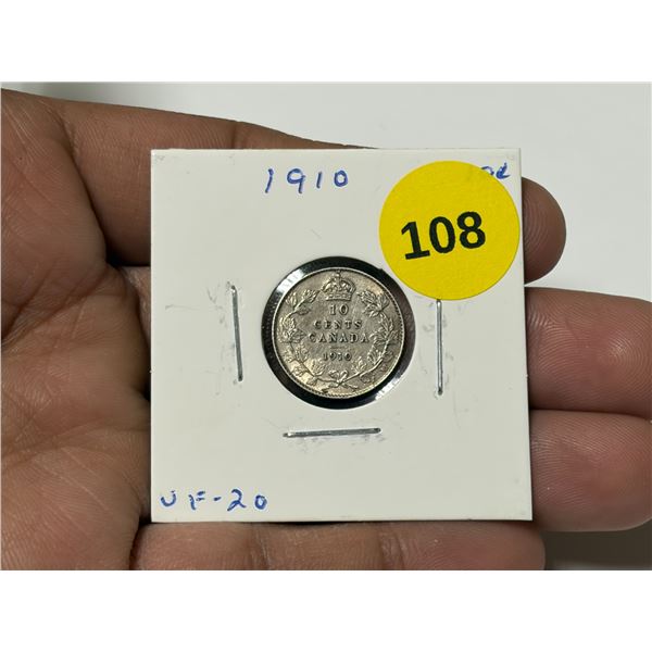 1910 Canadian Dime, VF-20