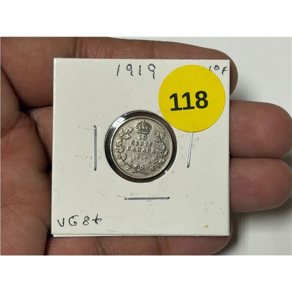 1919 Canadian Dime, VG8 +