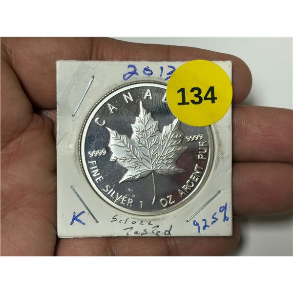 2013 Canada Maple Leaf 5 Dollar Silver Coin, We cannot verify Authenticity, consignor states tested 