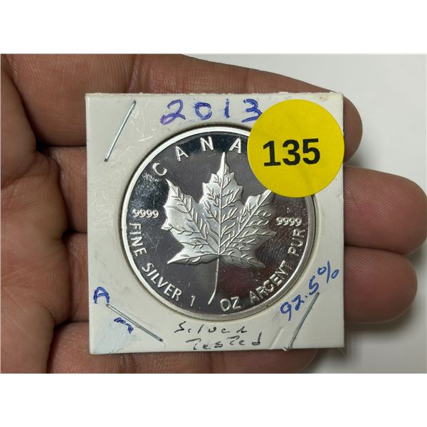 2013 Canada Maple Leaf 5 Dollar Silver Coin, We cannot verify Authenticity, consignor states tested 