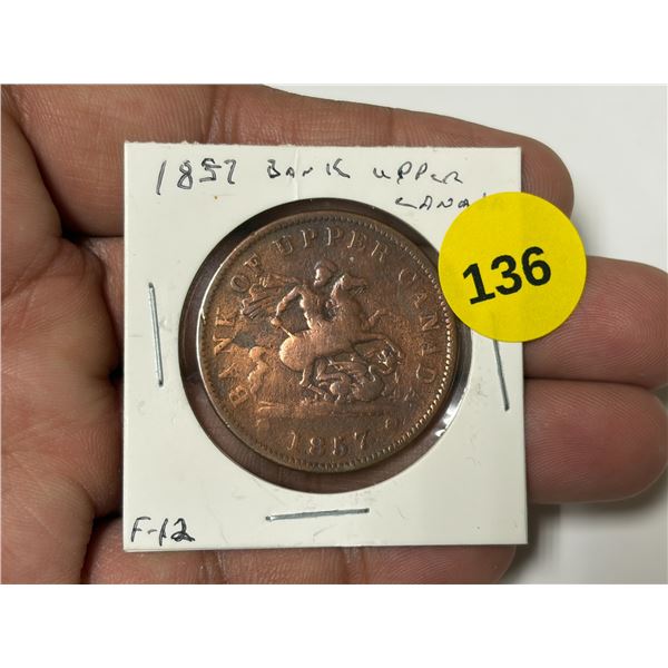 1857 Bank Of Upper Canada, F-12, ONE PENNY