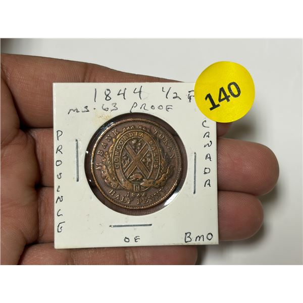 1844-1/2 P Province of Canada, Bank of Montreal 1/2 Penny,DO NOT GROUP