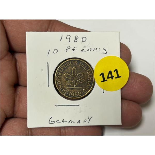 1980 Germany 10 Pfenning, D  Coin