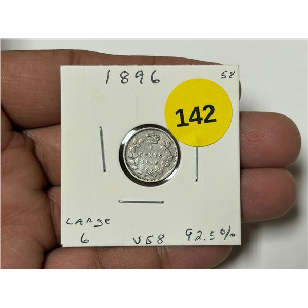 1896 Canada Silver 5 Cents - Large 6 - VG8