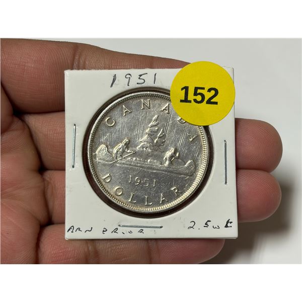 1951 Canadian Silver Dollar, ARN PRIOR 2.5 WL