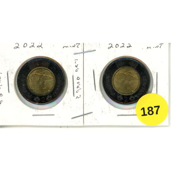 (2) 2022 Canadian Toonie, Black Rim, Fare Well to the QUEEN, Mint