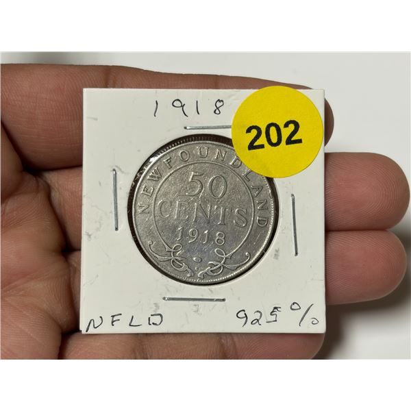 1918 New Foundland Silver 50 Cents.