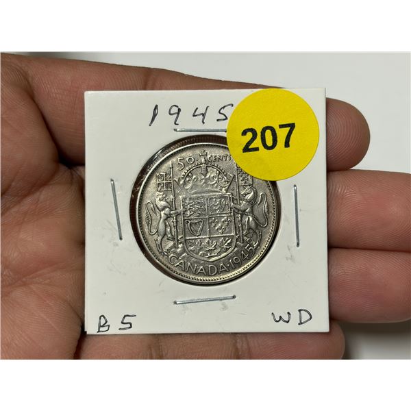 1945 Canadian Half Dollar, BLUNT 5,WIDE DATE