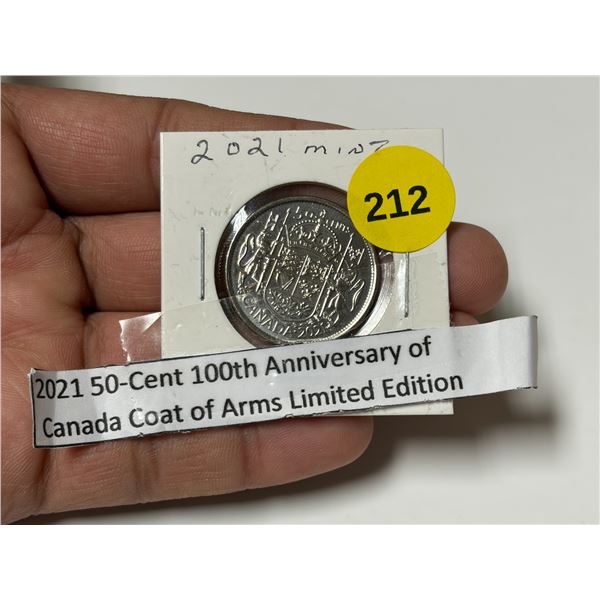 2021 50-Cent 100th Anniversary of Canada Coat of Arms Limited Edition.