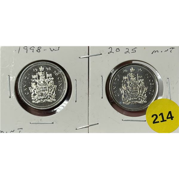 1998-W and 2025 Canadian Half Dollar - MINT.