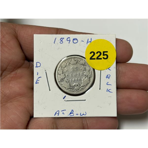 1890-H Canadian Quarter, DIE CRACK @ BOW
