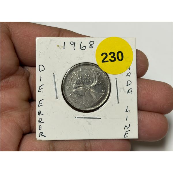 1968 Canadian Quarter, Die Error, Line In Canada