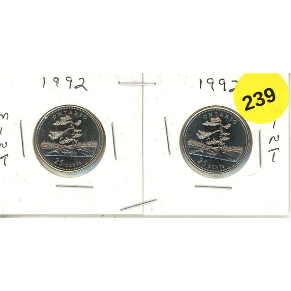 1992 Canadian Quarters, Ontario, Mint