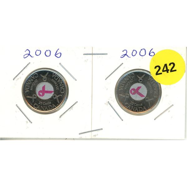 (2) 2006 Canadian Quarters, Pink Ribbon WC