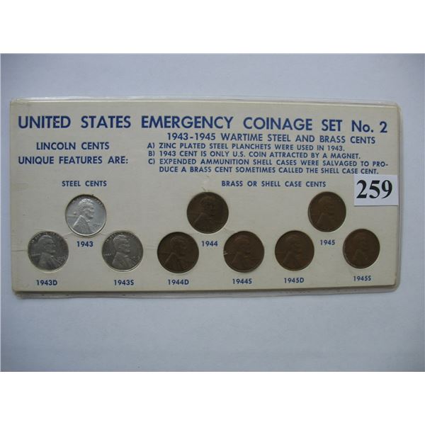 UNITED STATES EMERGENCY COINAGE SET - 1943 to 1945 WHEAT CENTS