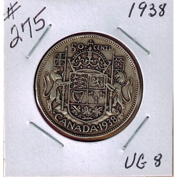 1938 CANADIAN SILVER 50 CENT COIN