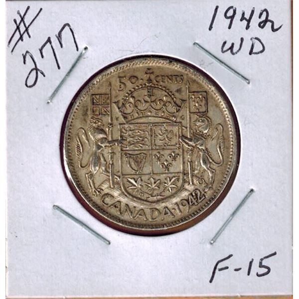 1942 CANADIAN SILVER 50 CENT COIN - WIDE DATE