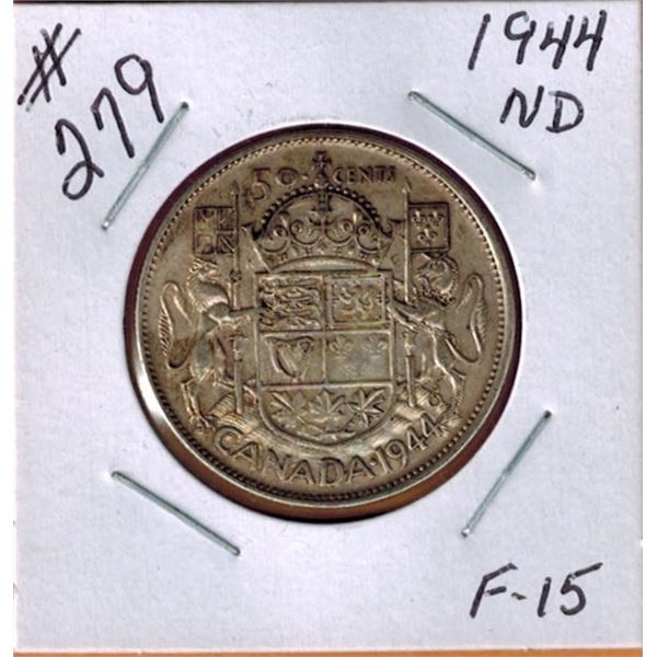 1944 CANADIAN SILVER 50 CENT COIN - NARROW DATE