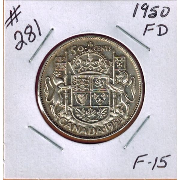 1950 CANADIAN SILVER 50 CENT COIN - FULL DESIGN
