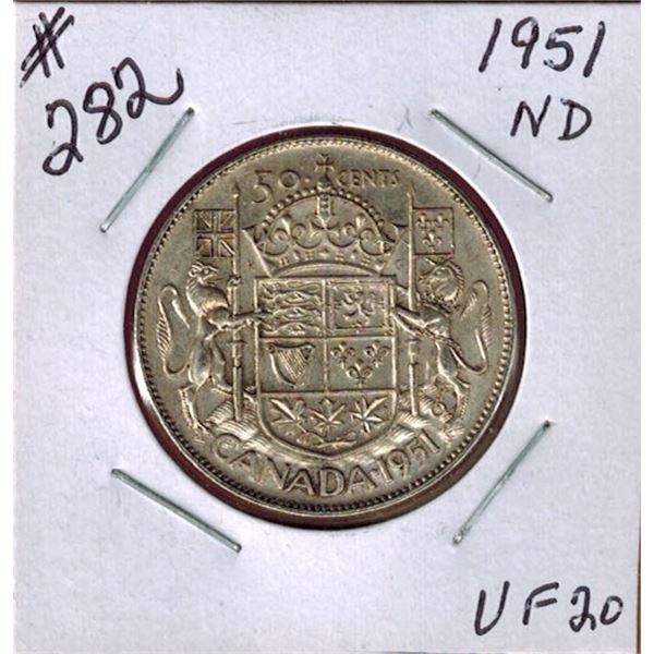 1951 CANADIAN SILVER 50 CENT COIN - NARROW DATE