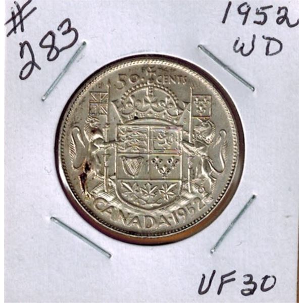 1952 CANADIAN SILVER 50 CENT COIN - WIDE DATE
