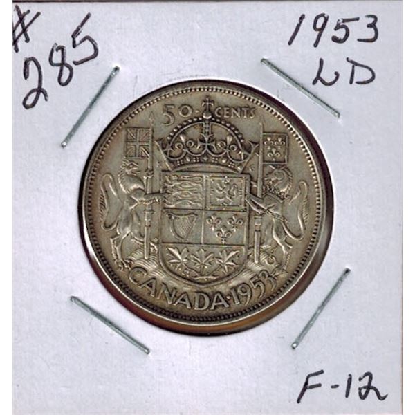 1953 CANADIAN SILVER 50 CENT COIN - LARGE DATE