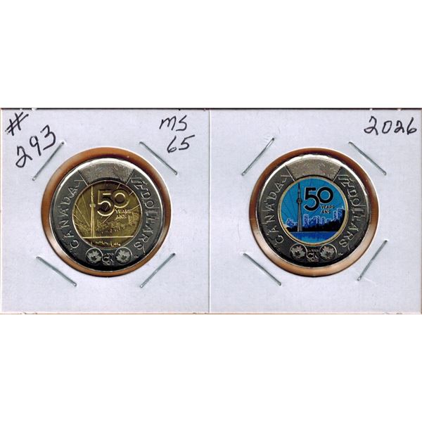 2026 TORONTO CN TOWER 50 YEARS -  2.00 COINS - Coloured and Non Coloured