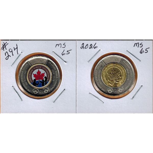 2026 ROYAL CANADIAN LEGION 100 YEARS DOLLAR COINS - Coloured and Non Coloured