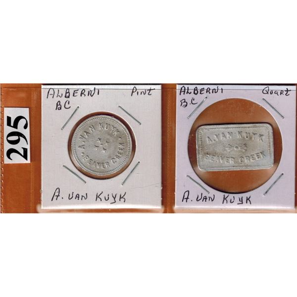 BRITISH COLUMBIA DAIRY TOKENS - ALBERNI - A. VAN. KULK   (Pint and Quart Token)