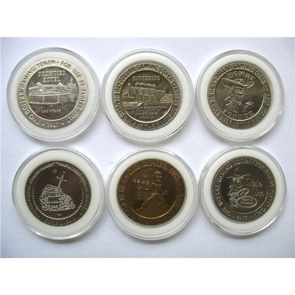 LOT OF 6 DIFFERENT CASINO TOKENS (Reno,  Las Vegas,  Laughlin, and Wendover)