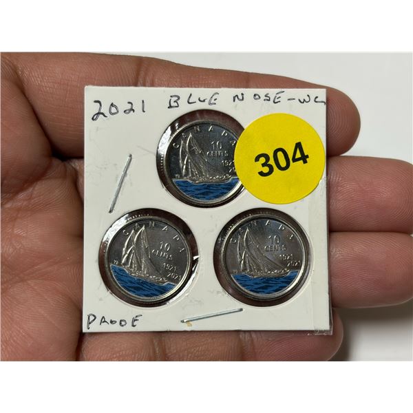 (3) 2021 Canadian Blue Nose Dimes WC, PROOF