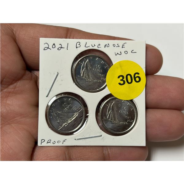 (3) 2021 Canadian Blue Nose Dimes WOC, PROOF