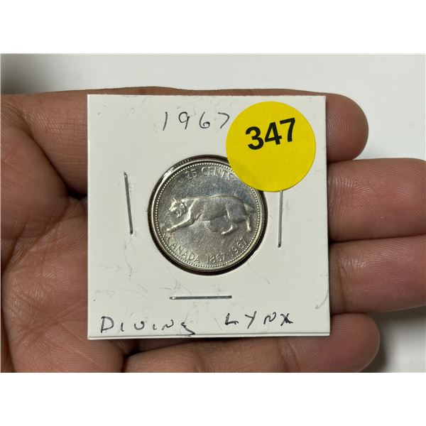 1967 Canada Silver 25 Cents - Diving Lynx.