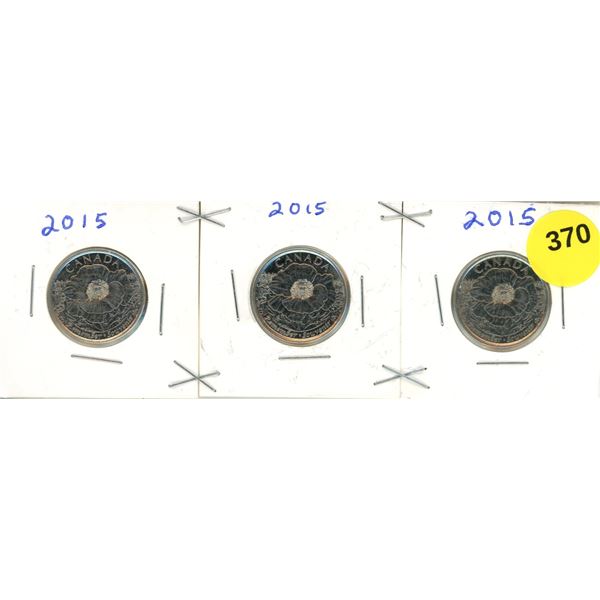 (3) 2015 Canadian Quarters, POPPY WOC
