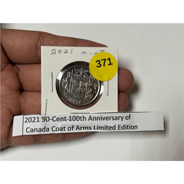 2021 50-Cent "100th Anniversary of Canada's Coat of Arms" Limited Edition circulation coin.