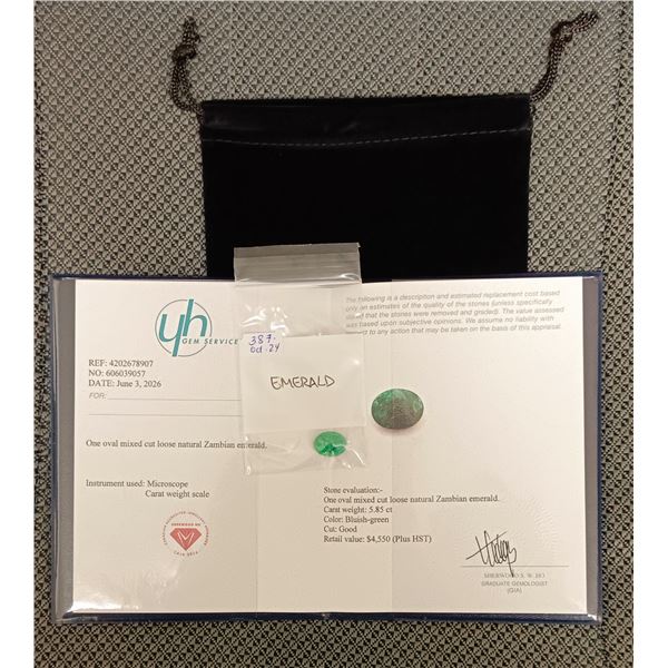 5.85 ct Cert. Zambian emerald gemstone ($4,550)