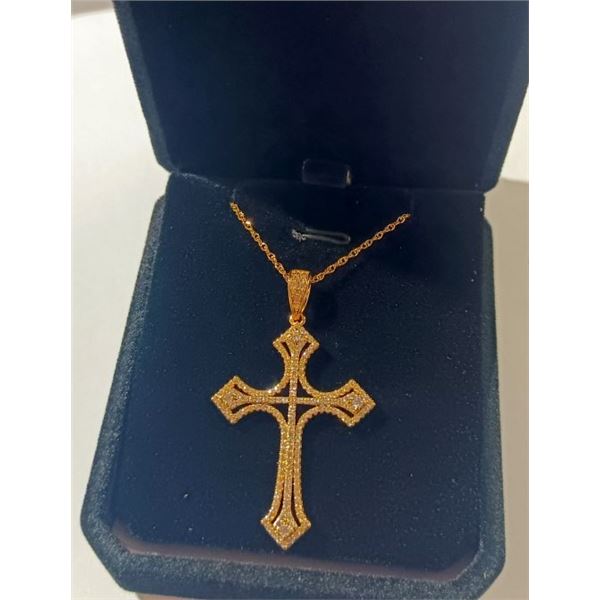 NEW 18K Gold Plated Simulated Diamond (CZ) Cross Necklace
