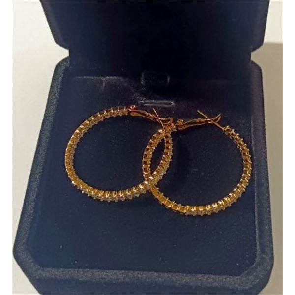NEW 18K Gold Plated Simulated Diamond (CZ) Hoop Earrings