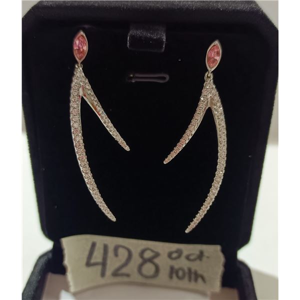 NEW Platinum Plated 0.3ct Lab-Created Pink Sapphire Dangle Earrings