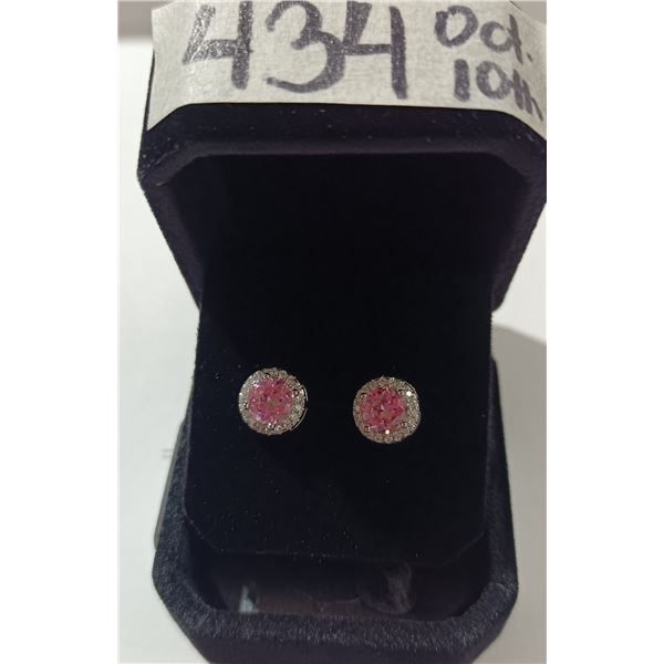 NEW Sterling Silver 1.0ct Each Lab-Created Pink Sapphire Halo Stud Earrings