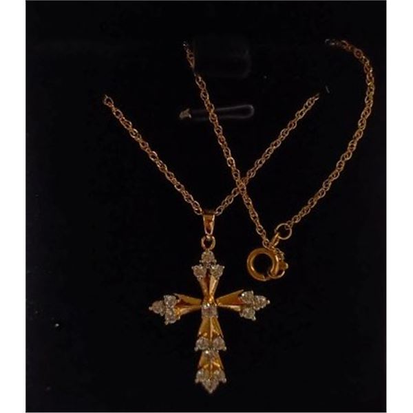 NEW 18K Gold Plated 32.0mm Simulated Diamond (CZ) Cross Necklace