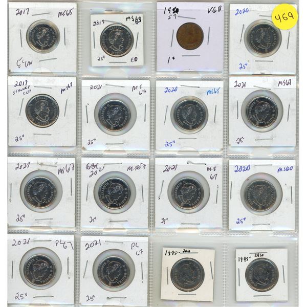 Sheet of Canadian Special  25 Cents Coin and (1) Canada One Cent.. (Total Coins - 16)