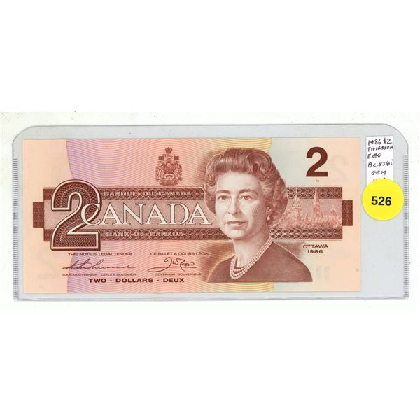 1986 $2. Thiessen-Crow signatures. EGG Prefix. BC-55b-i. Gem Uncirculated.