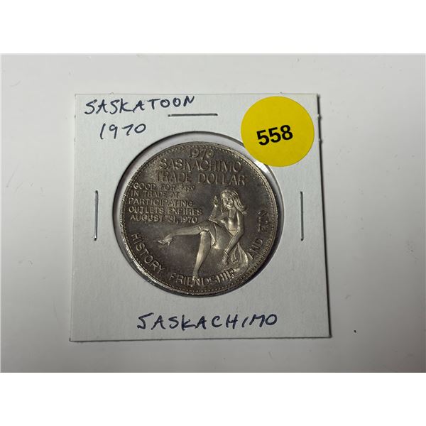 1970 Saskatoon Trade Dollar. Saskachimo. Unc.