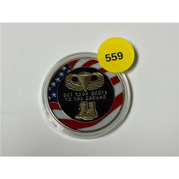Enameled U.S. Airborne Challenge Coin. Unc.