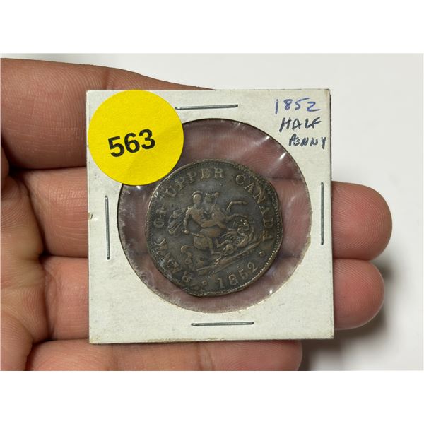 Province of Canada1852 Half Penny Token. Saint George slaying Dragon. VG or higher.