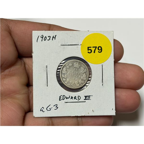 1903H Canadian Silver 10 Cents. Edward VII. Heaton Mint. aG3 with readable date.