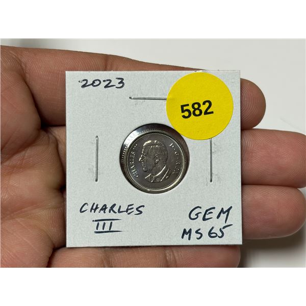 2023 King Charles III Canadian 25 Cents. The first issue of the new king. Gem Mint State MS65.