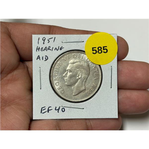 1951 Hearing Aid Silver 50 Cents. There is a Die Clash in the king’s ear that looks like a 